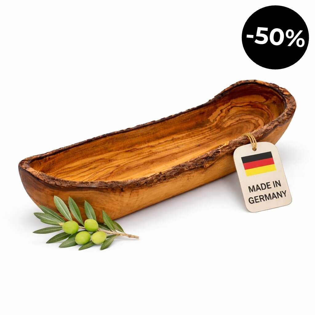 Brød- & baguetteskål i oliventre – rustikk kant (30 cm)