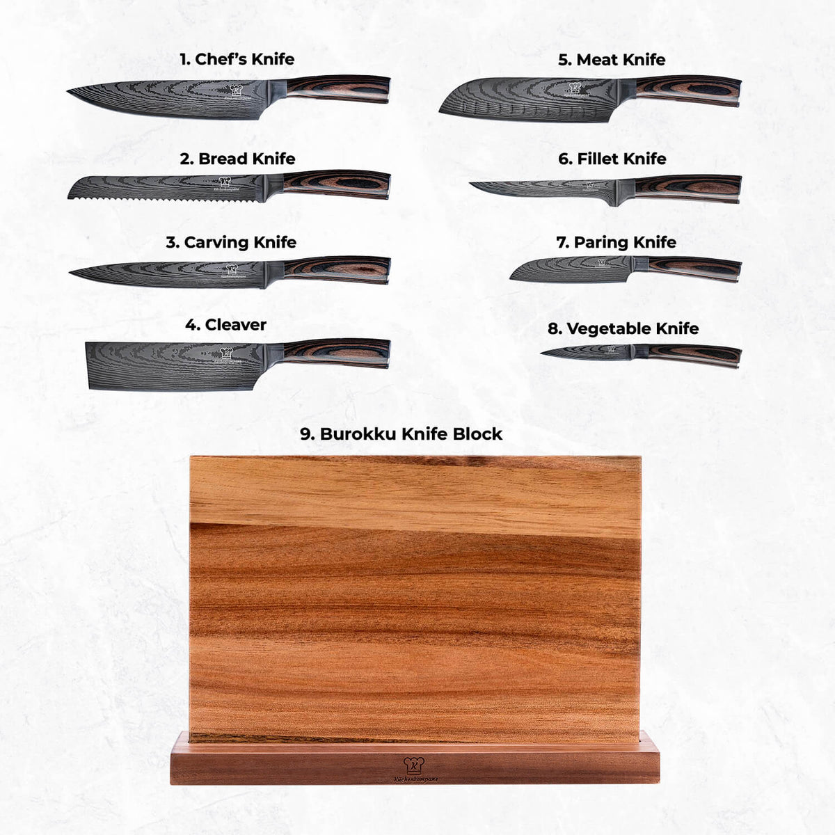 Premium Knivsett med Burokku Knivblokk