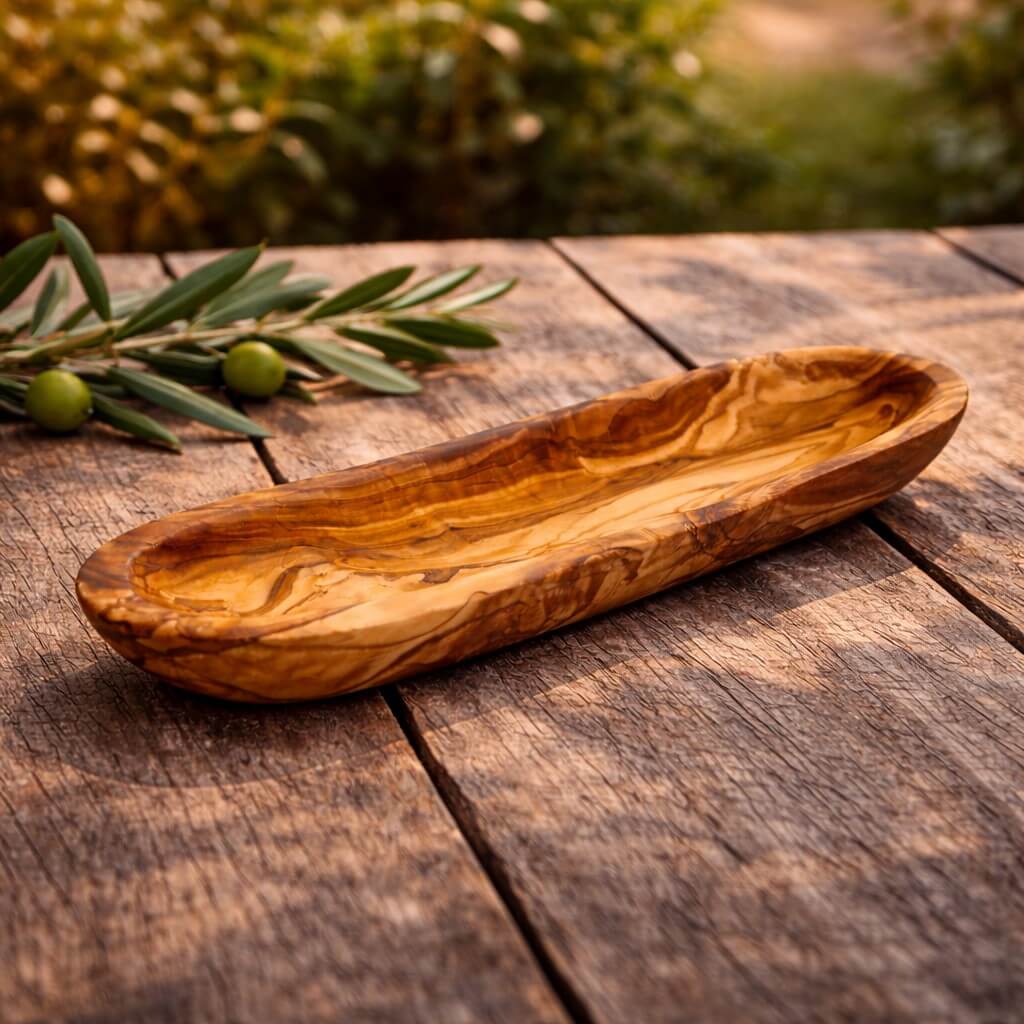 Baguetteskål i oliventre – glatt kant (30 cm)