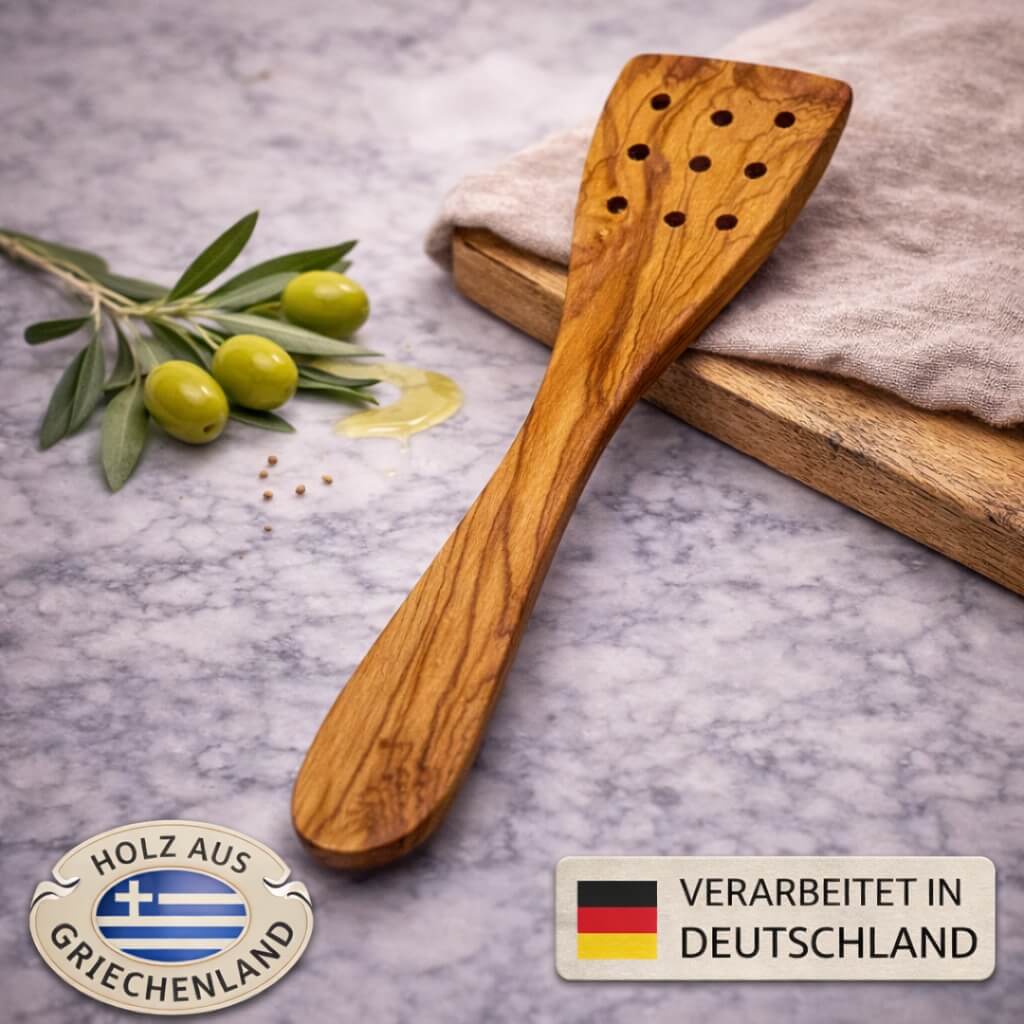 Stekespade i oliventre med hull (30 cm)