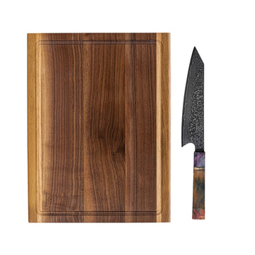 Premium Gourmetsett: Håndsmidd Damaskus Gyuto & Mizo skjærebrett i edeltre