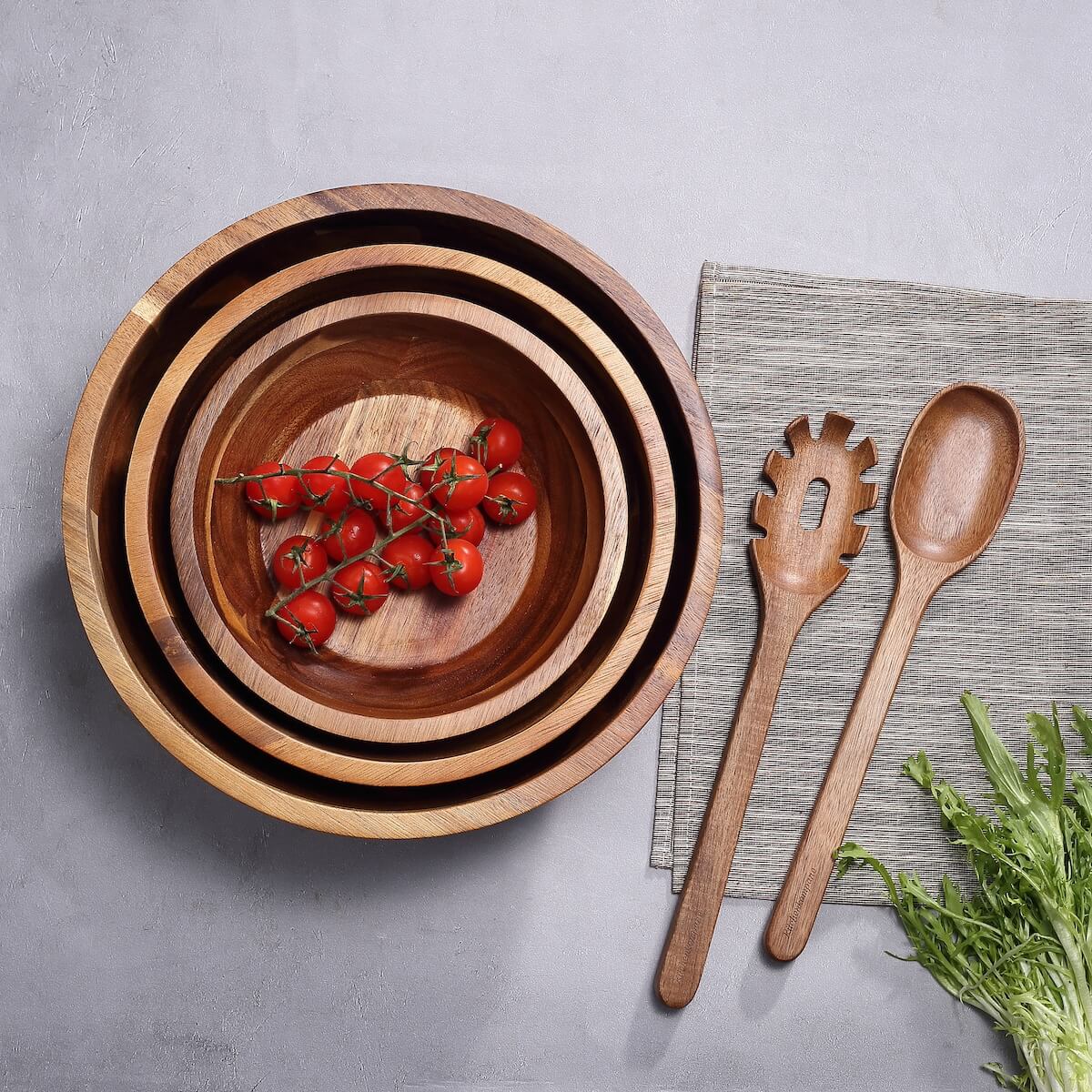 Salatbollesett i akasietre – 3 boller inkl. salatbestikk
