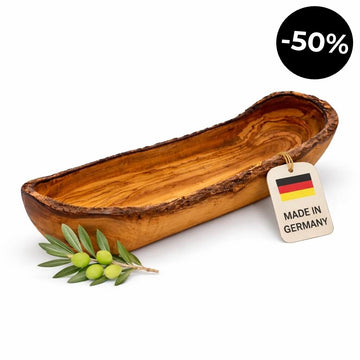 Brød- & baguetteskål i oliventre – rustikk kant (30 cm)