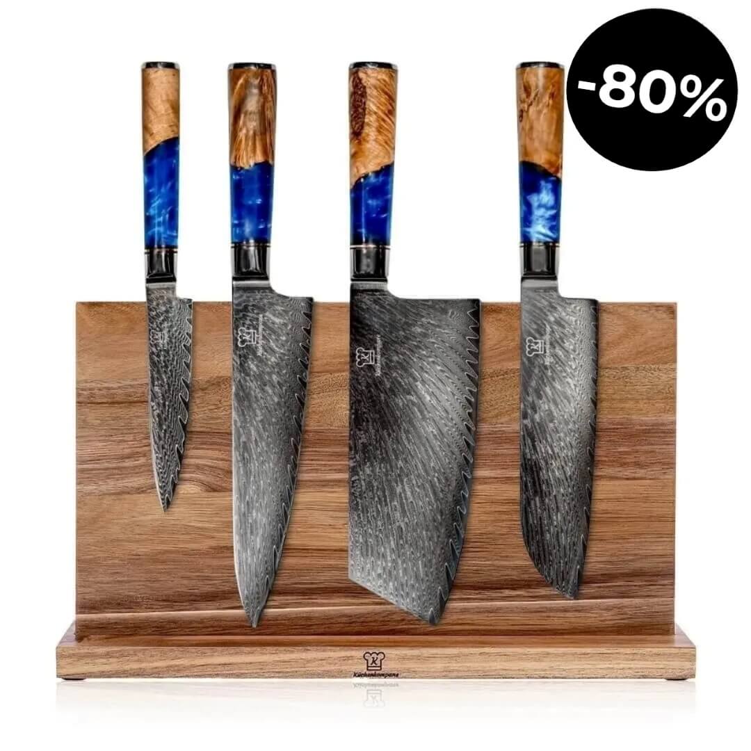Damask Knivsett Deluxe med Burokku Knivblokk