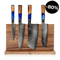 Damask Knivsett Deluxe med Burokku Knivblokk