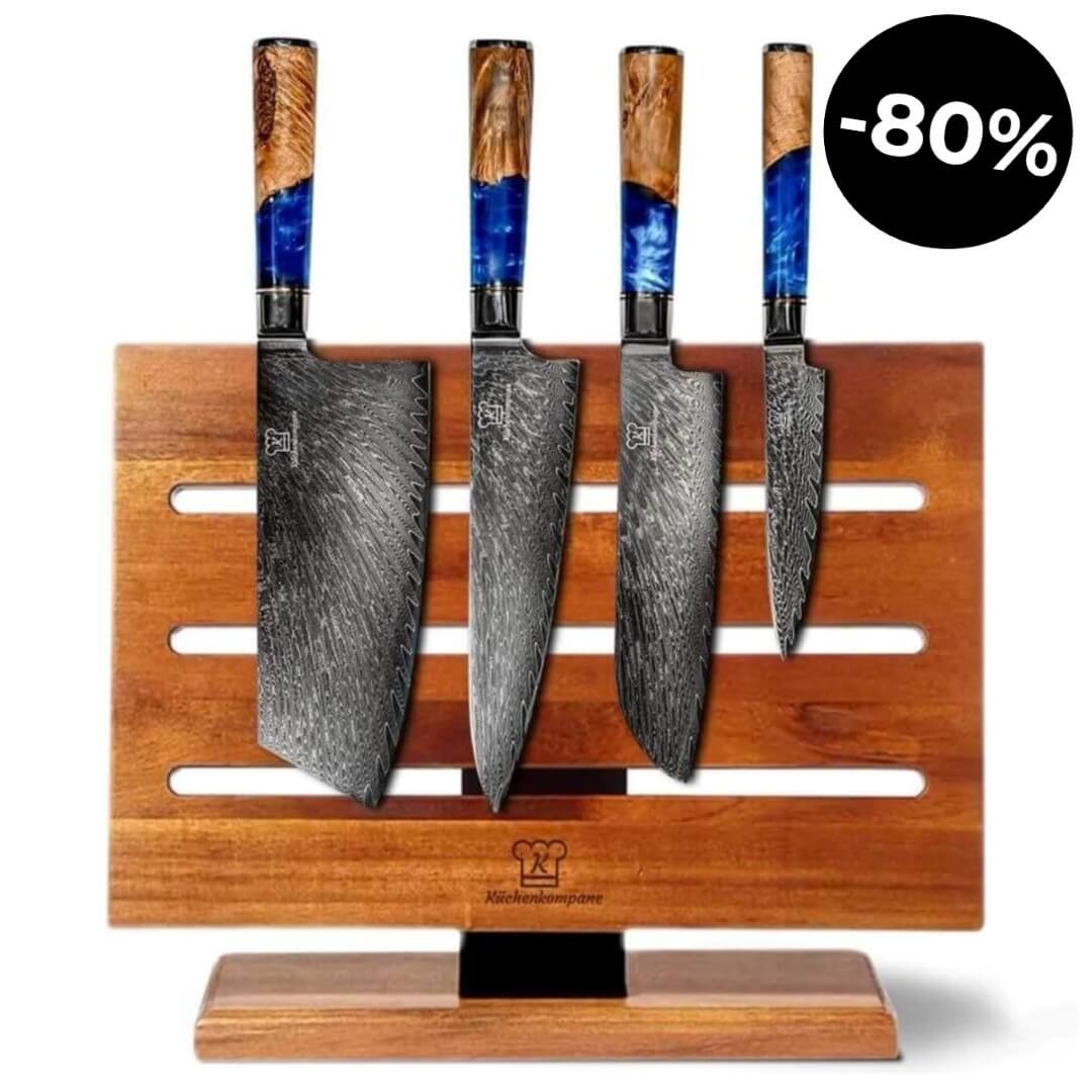 Damask Knivsett med Magnetisk Jishaku Knivblokk