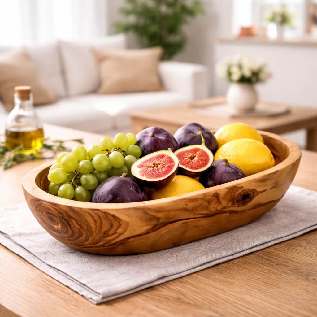 Fruktskål i massivt oliventre (29 cm)