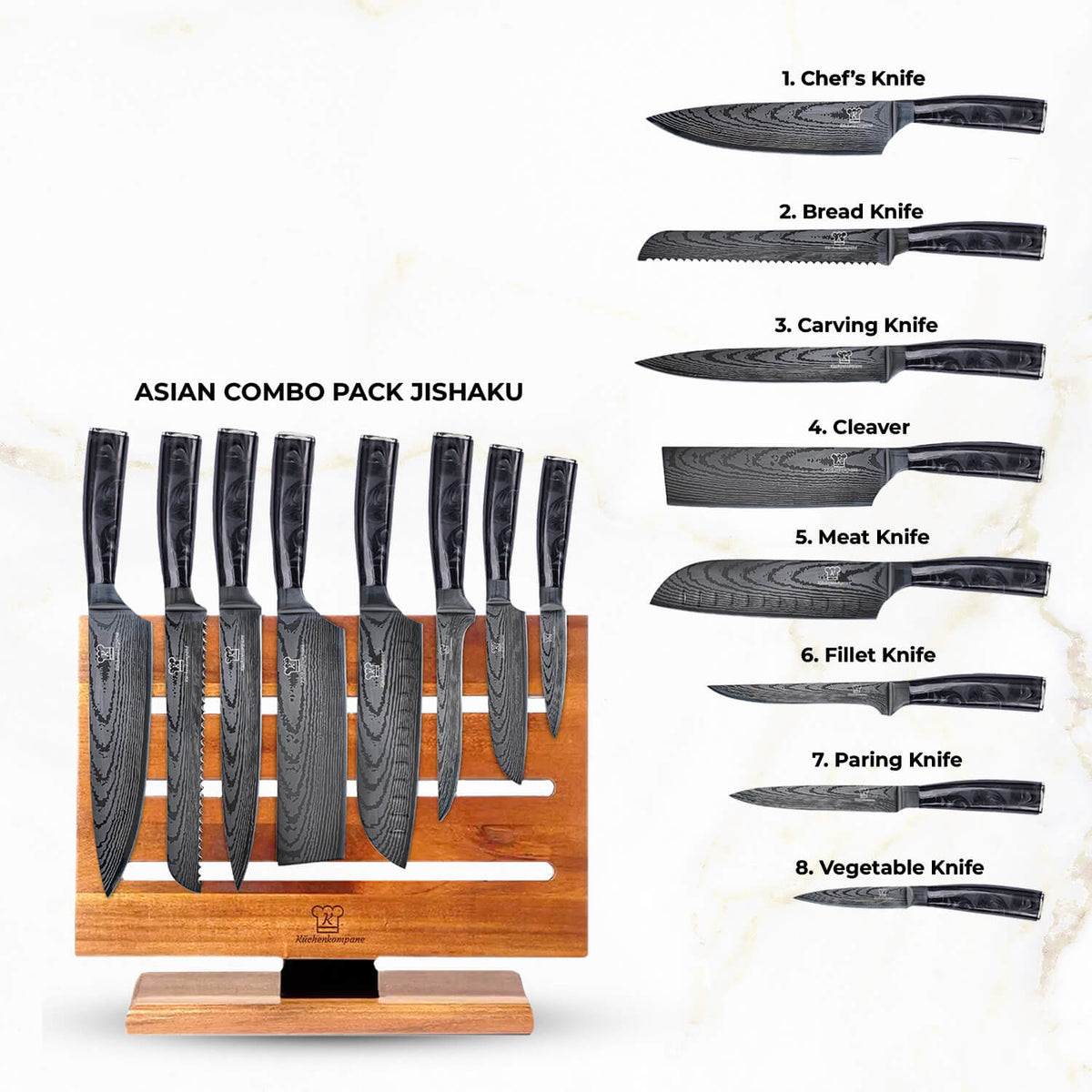 Kuro Premium Knivsett med Magnetisk Jishaku Knivblokk