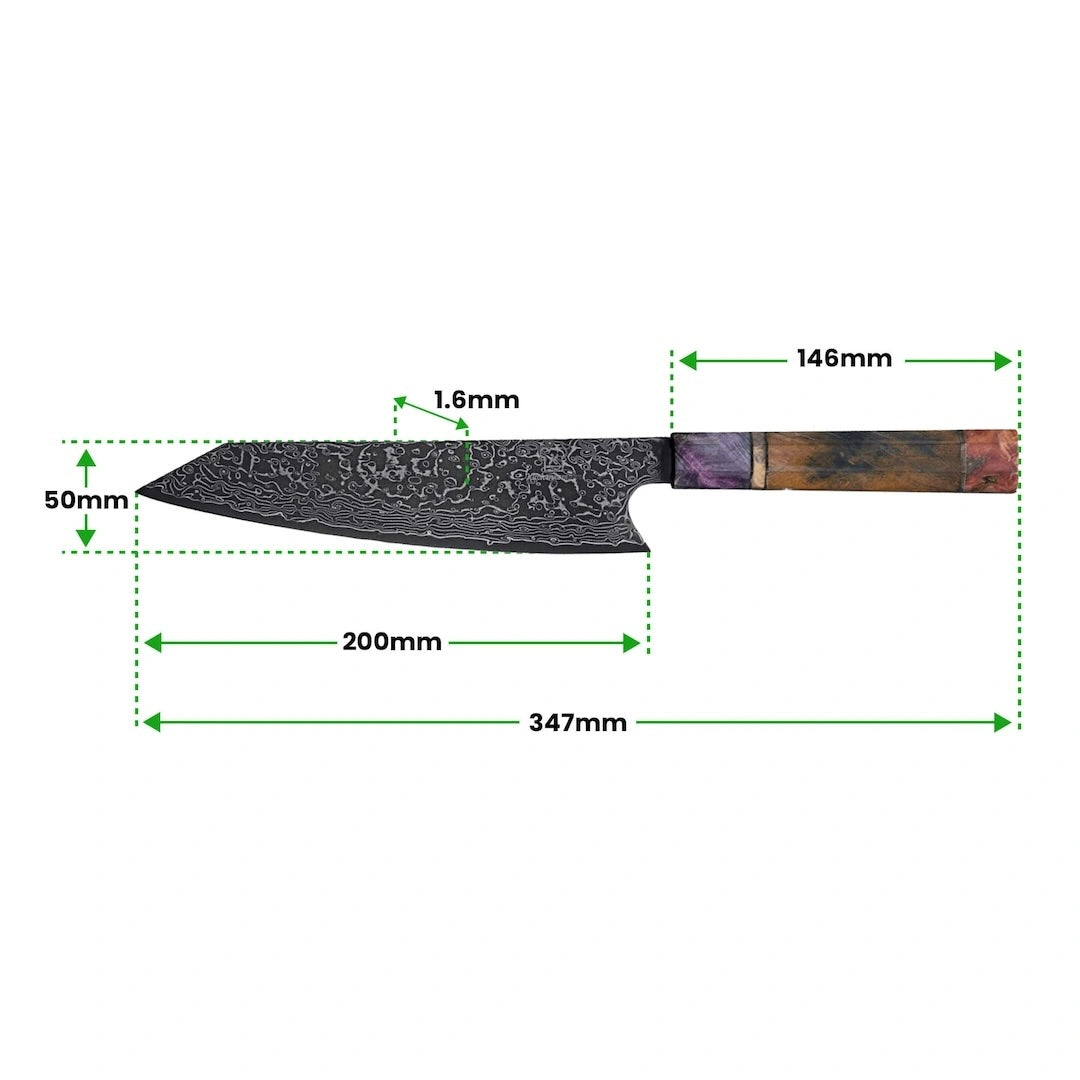 Premium Gourmetsett: Håndsmidd Damaskus Gyuto & Mizo skjærebrett i edeltre