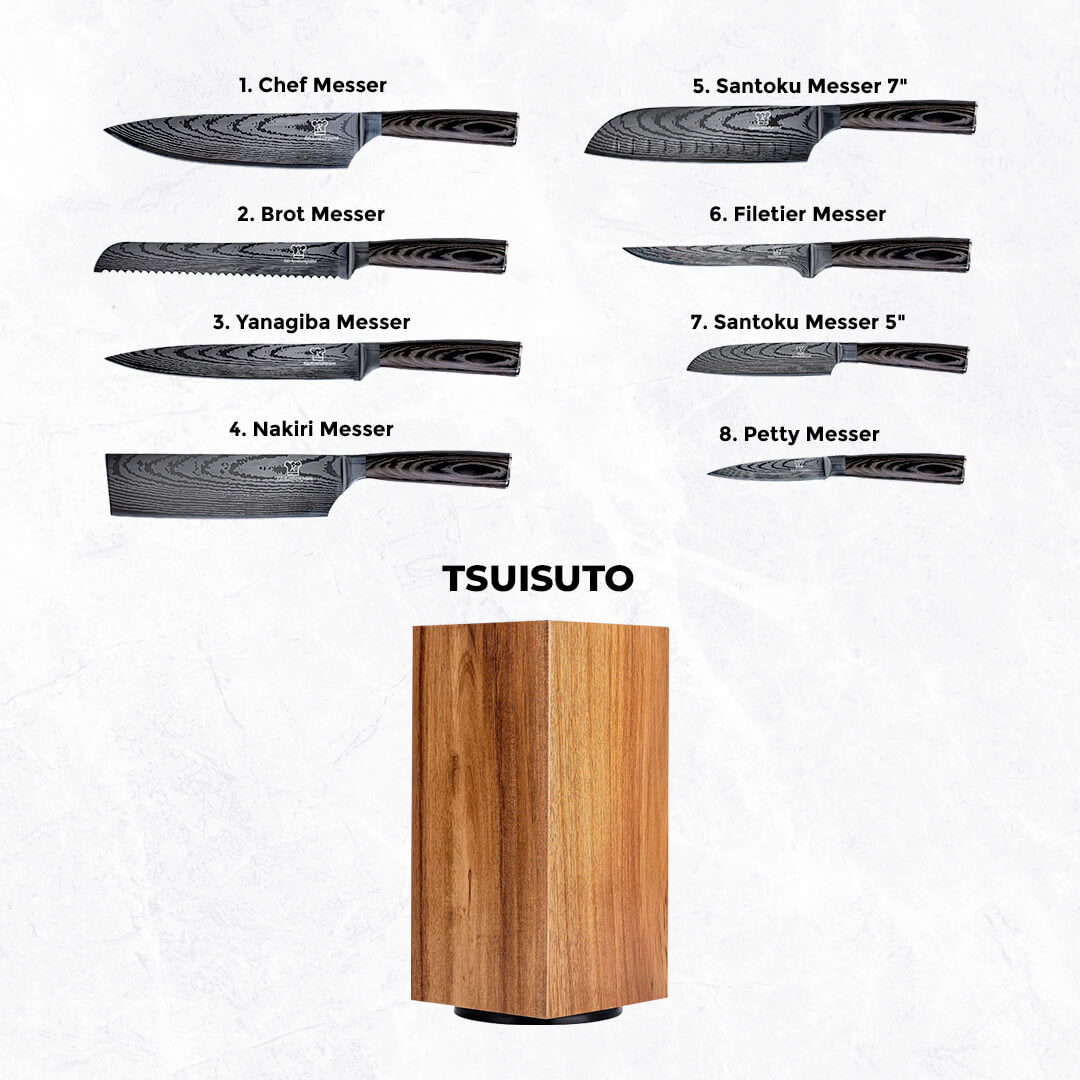 Kurai Premium Knivsett med Magnetisk Tsuisuto Knivblokk
