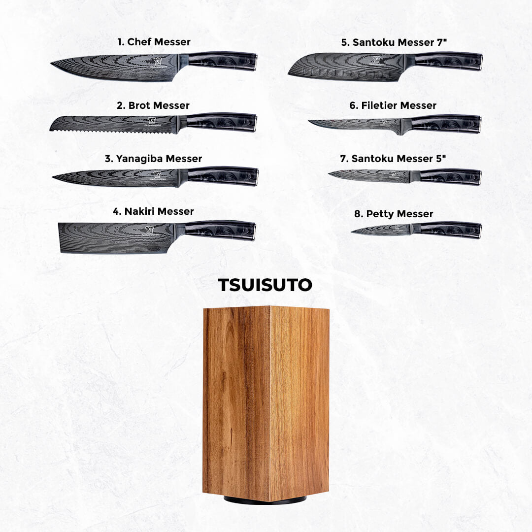 Kuro Premium Knivsett med Magnetisk Tsuisuto Knivblokk